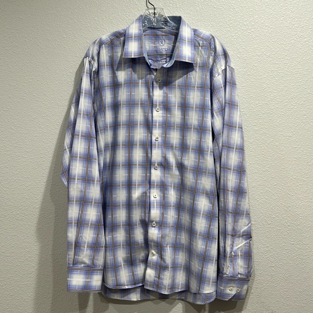 Bugatchi Purple White Plaid Collared Long Sleeve Button Shirt SZ XL